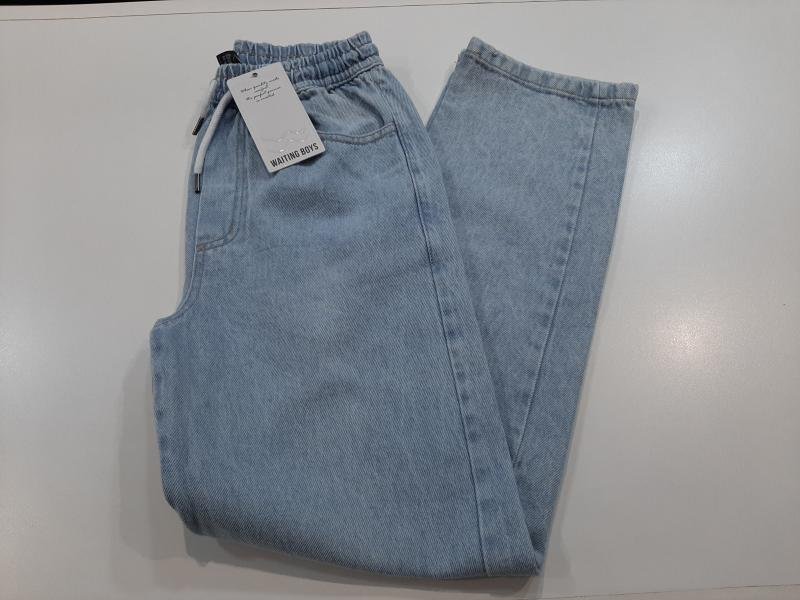 JEAN CINTURA ELASTICA LOOSE (COLOR CELESTE Y NEGRO) T.16